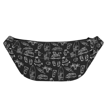 Black White Surfing Pattern Print Fanny Pack