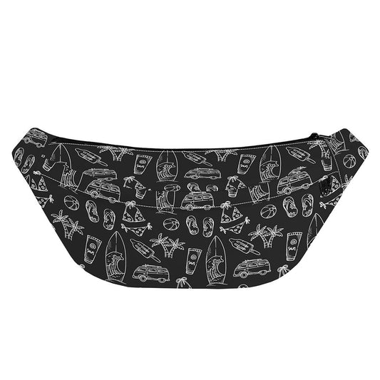 Black White Surfing Pattern Print Fanny Pack