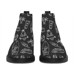Black White Surfing Pattern Print Flat Ankle Boots