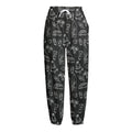 Black White Surfing Pattern Print Fleece Lined Knit Pants