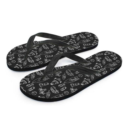 Black White Surfing Pattern Print Flip Flops