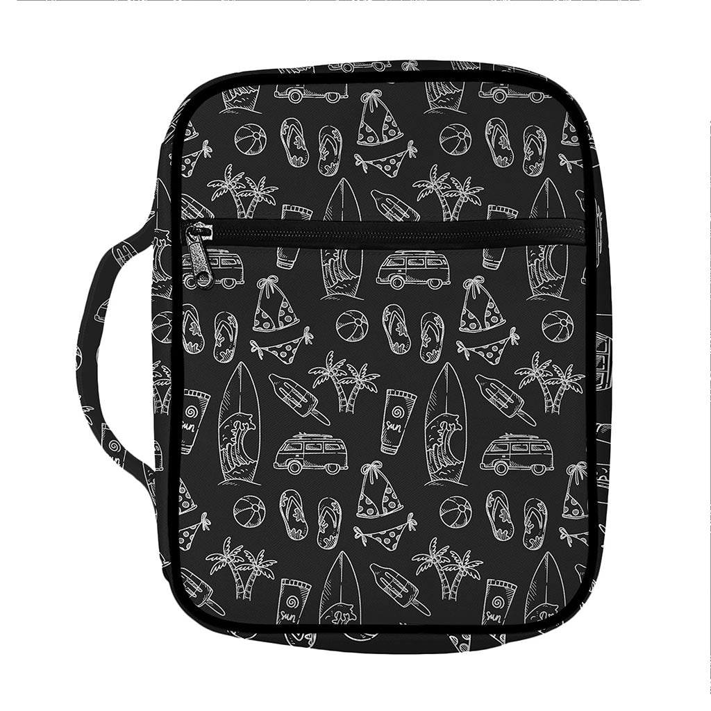 Black White Surfing Pattern Print Front Pocket Bible Bag
