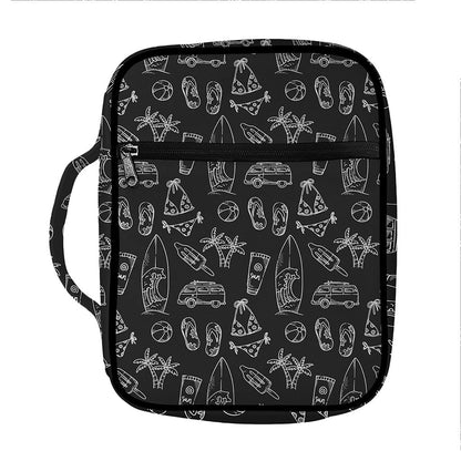 Black White Surfing Pattern Print Front Pocket Bible Bag