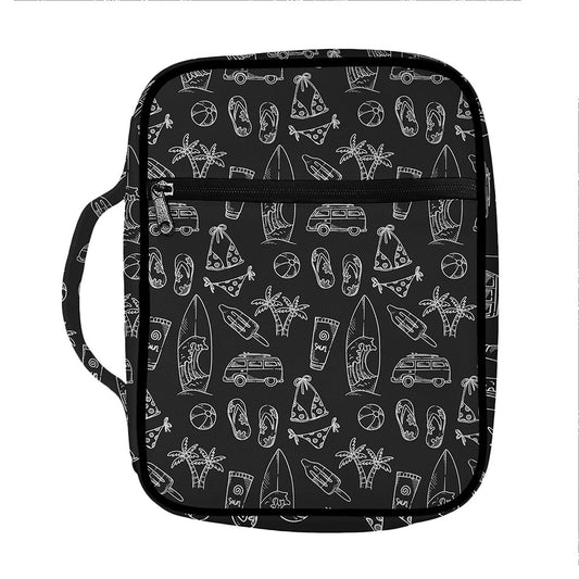 Black White Surfing Pattern Print Front Pocket Bible Bag