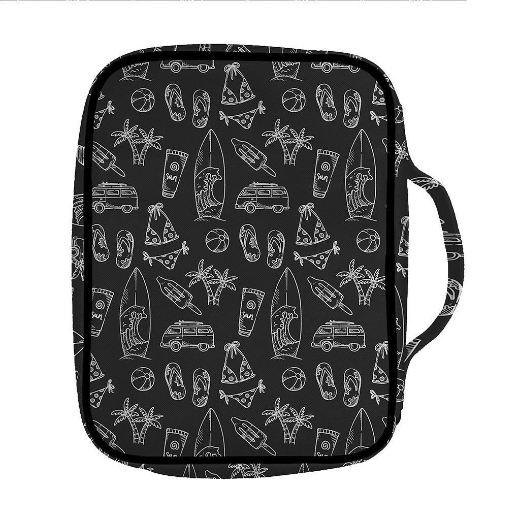 Black White Surfing Pattern Print Front Pocket Bible Bag