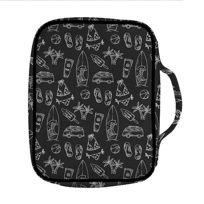 Black White Surfing Pattern Print Front Pocket Bible Bag