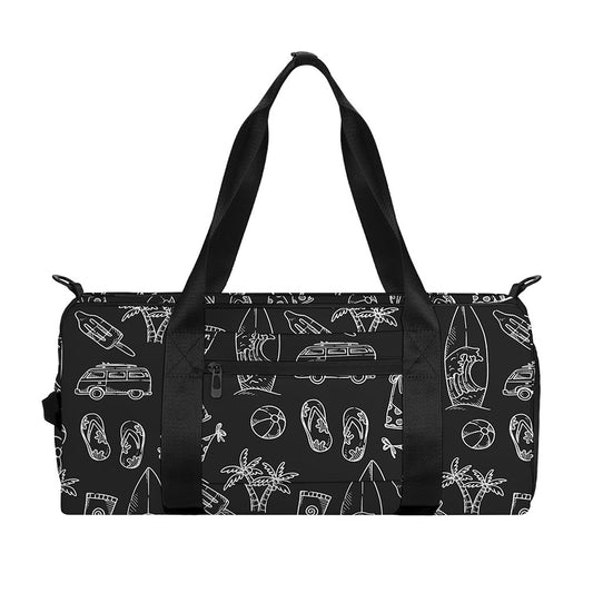 Black White Surfing Pattern Print Gym Bag