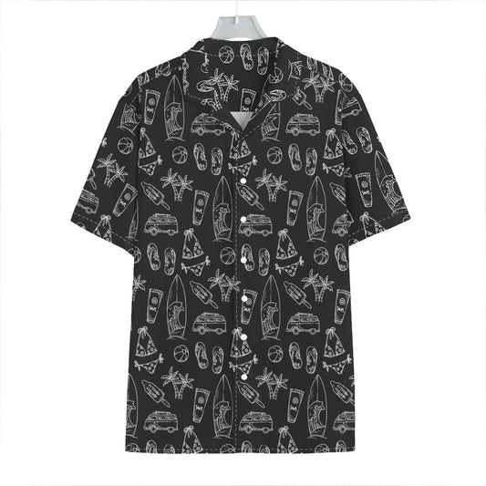 Black White Surfing Pattern Print Hawaiian Shirt
