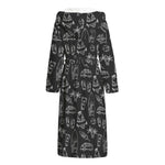 Black White Surfing Pattern Print Hooded Bathrobe