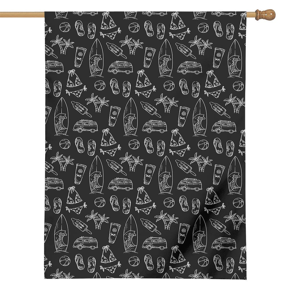 Black White Surfing Pattern Print House Flag