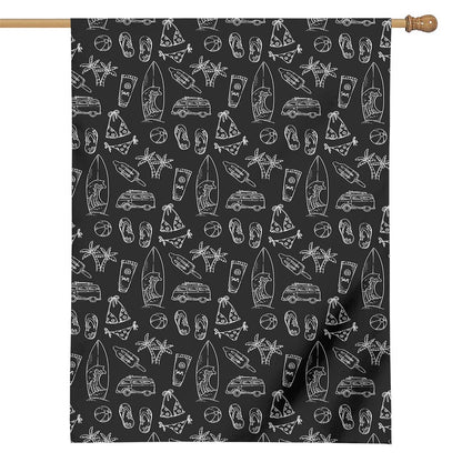 Black White Surfing Pattern Print House Flag