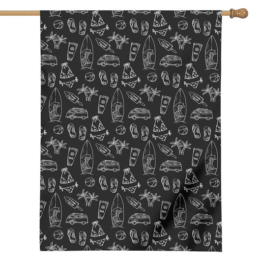 Black White Surfing Pattern Print House Flag