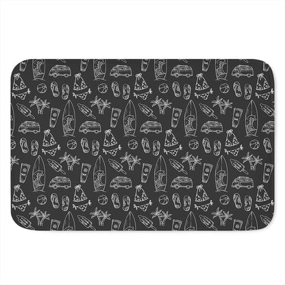 Black White Surfing Pattern Print Indoor Door Mat