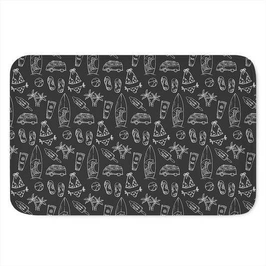 Black White Surfing Pattern Print Indoor Door Mat