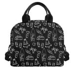 Black White Surfing Pattern Print Insulated Lunch Bag
