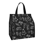 Black White Surfing Pattern Print Insulated Lunch Tote