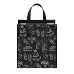 Black White Surfing Pattern Print Insulated Lunch Tote