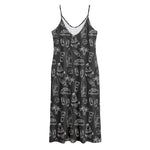 Black White Surfing Pattern Print Jersey Midi Cami Dress