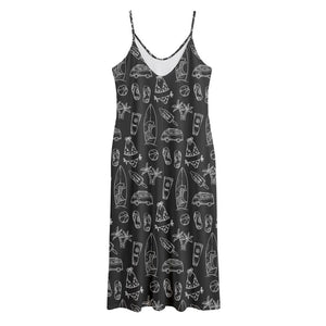 Black White Surfing Pattern Print Jersey Midi Cami Dress