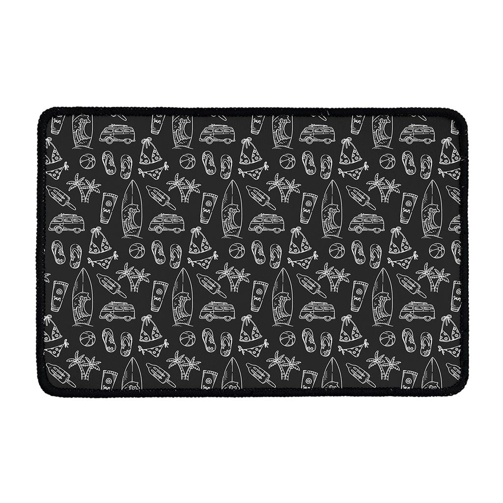 Black White Surfing Pattern Print Kitchen Mat