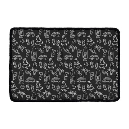 Black White Surfing Pattern Print Kitchen Mat