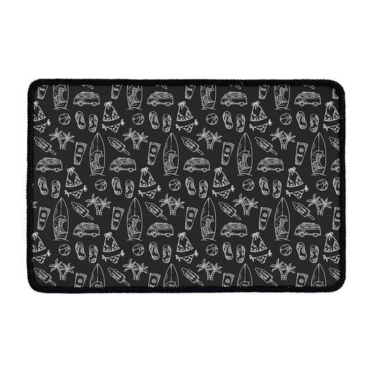 Black White Surfing Pattern Print Kitchen Mat