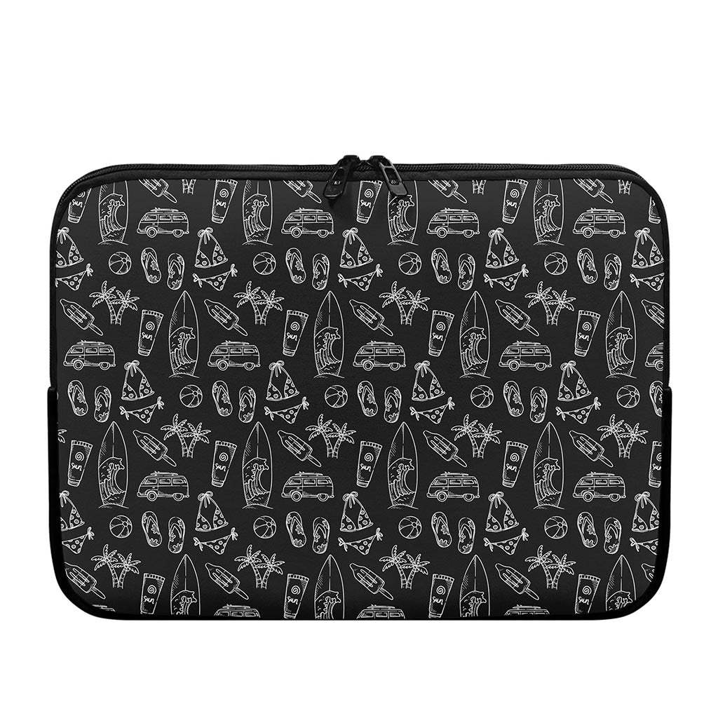 Black White Surfing Pattern Print Laptop Sleeve