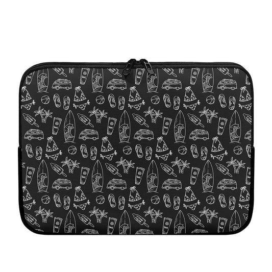 Black White Surfing Pattern Print Laptop Sleeve