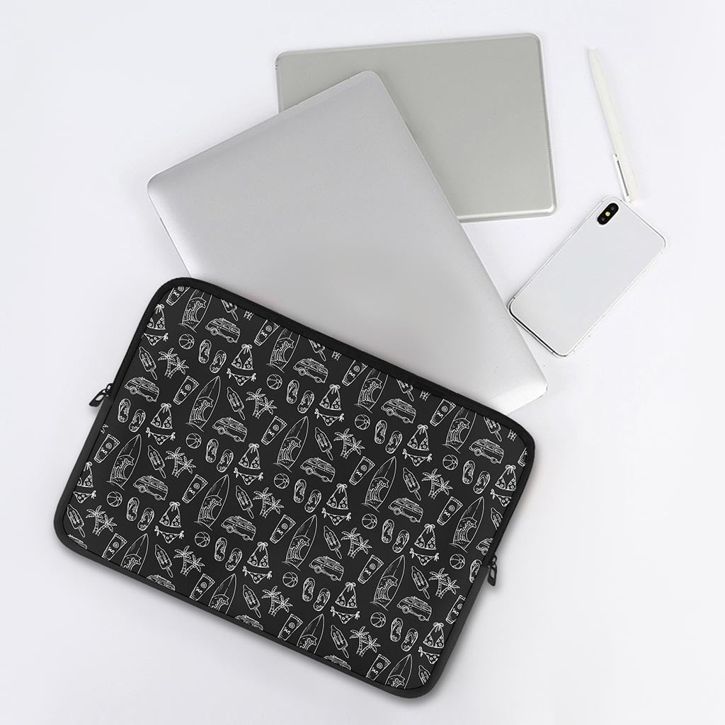 Black White Surfing Pattern Print Laptop Sleeve