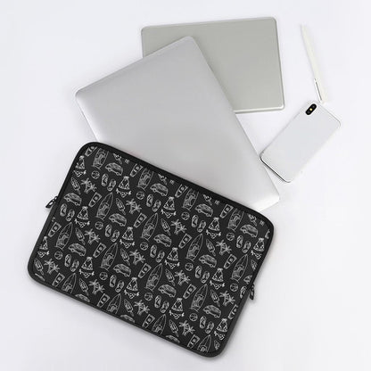 Black White Surfing Pattern Print Laptop Sleeve