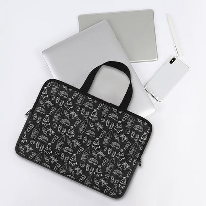 Black White Surfing Pattern Print Laptop Sleeve With Handle