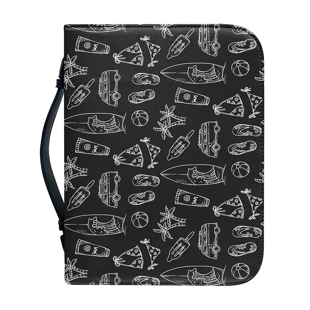 Black White Surfing Pattern Print Leather Bible Cover
