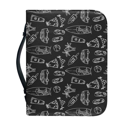 Black White Surfing Pattern Print Leather Bible Cover