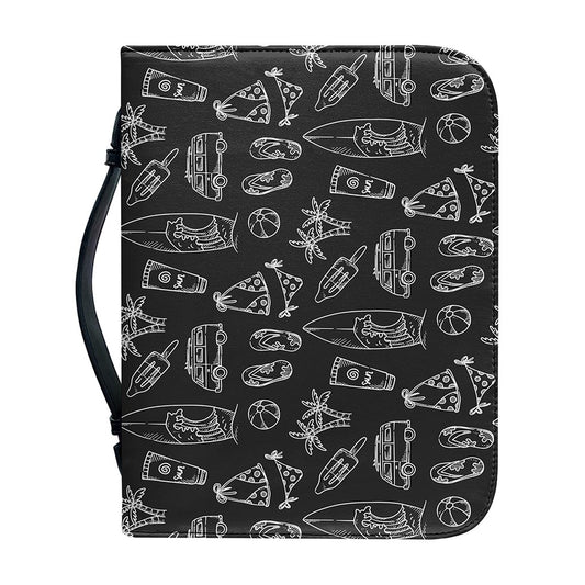 Black White Surfing Pattern Print Leather Bible Cover