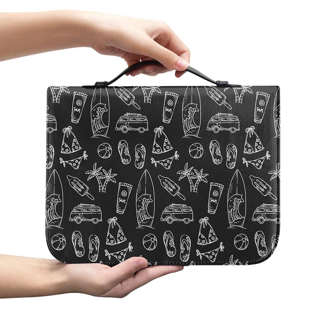 Black White Surfing Pattern Print Leather Bible Cover