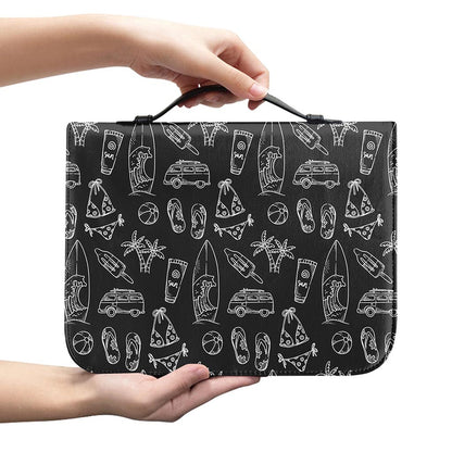 Black White Surfing Pattern Print Leather Bible Cover