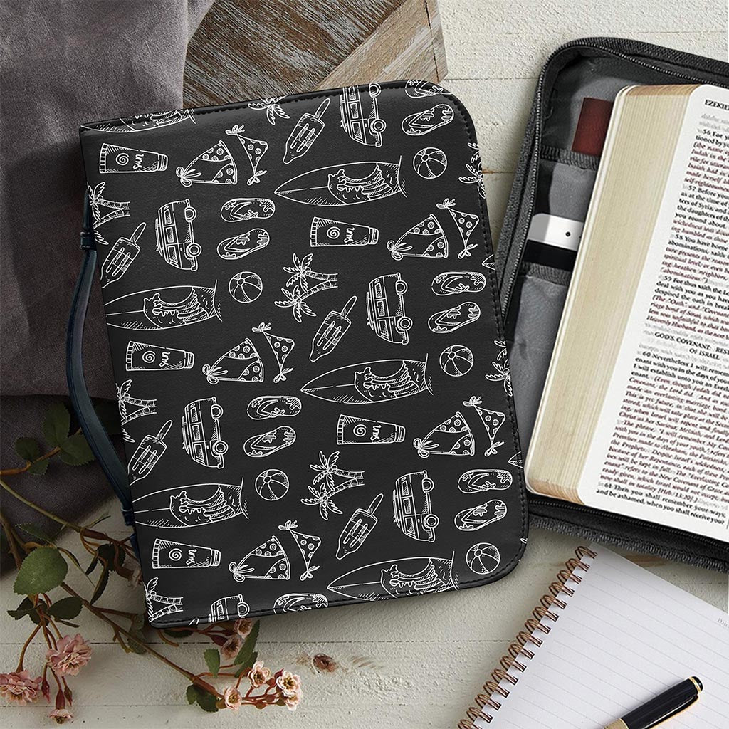 Black White Surfing Pattern Print Leather Bible Cover