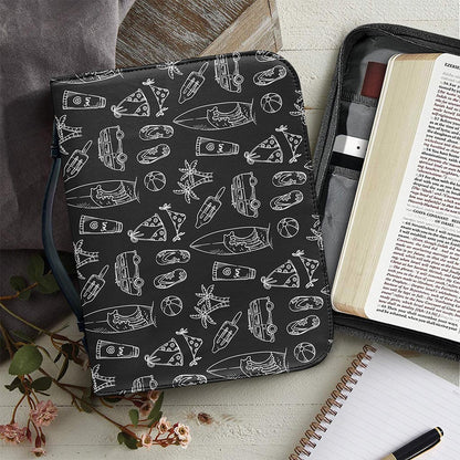 Black White Surfing Pattern Print Leather Bible Cover