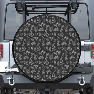 Black White Surfing Pattern Print Leather Spare Tire Cover