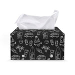 Black White Surfing Pattern Print Leather Tissue Box Cover