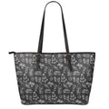Black White Surfing Pattern Print Leather Tote Bag With Zipper