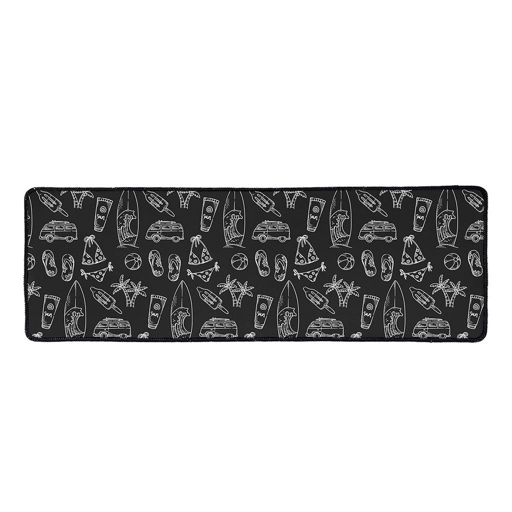 Black White Surfing Pattern Print Long Kitchen Mat