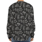 Black White Surfing Pattern Print Long Sleeve Baseball Jersey