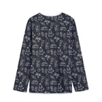 Black White Surfing Pattern Print Long Sleeve Short Coat