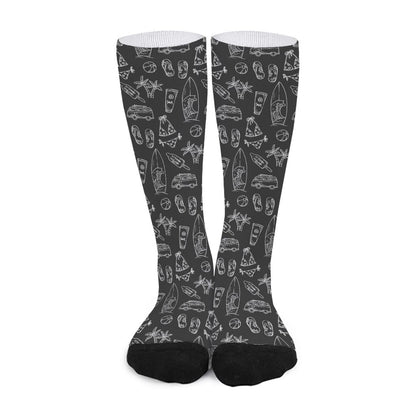 Black White Surfing Pattern Print Long Socks