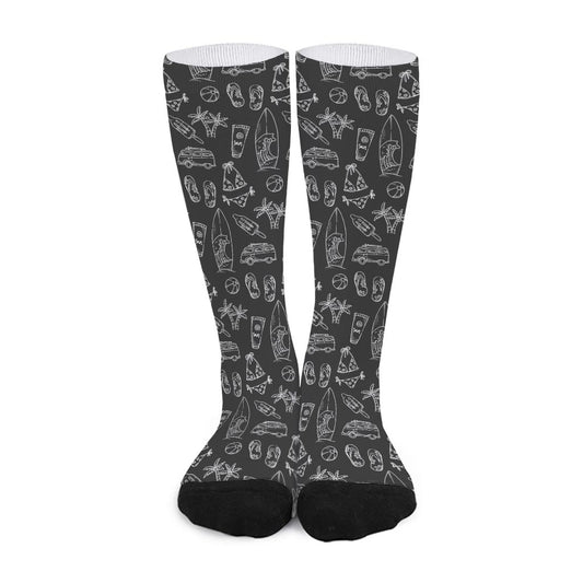 Black White Surfing Pattern Print Long Socks