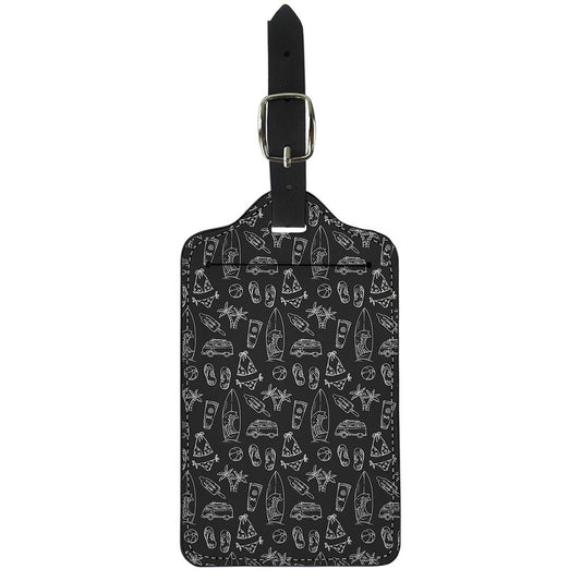 Black White Surfing Pattern Print Luggage Tag