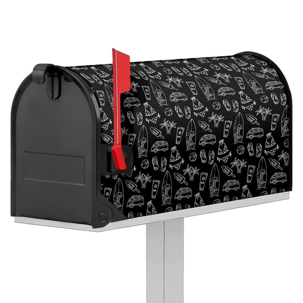 Black White Surfing Pattern Print Mailbox Cover