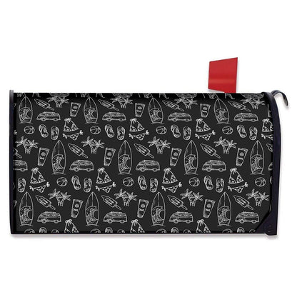 Black White Surfing Pattern Print Mailbox Cover