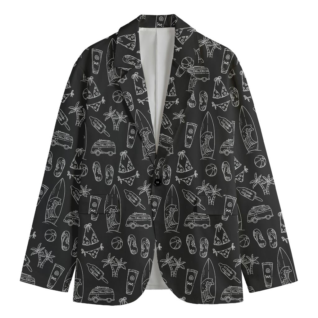 Black White Surfing Pattern Print Men's Blazer